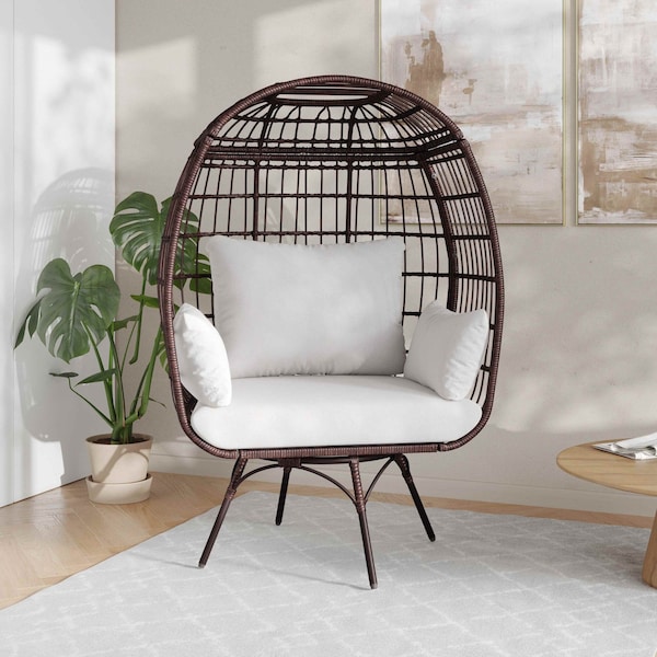 Flash Furniture Zola Brown/Cream Oversized Wicker Egg Swivel Lounge Chair w/4 Cushions SB-C-335-BR-CR-GG - main